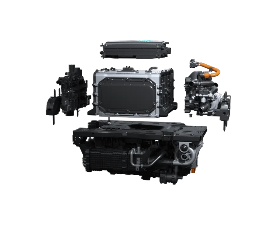 Hyundai HTWO Fuel Cell System divided and arranged for each major part