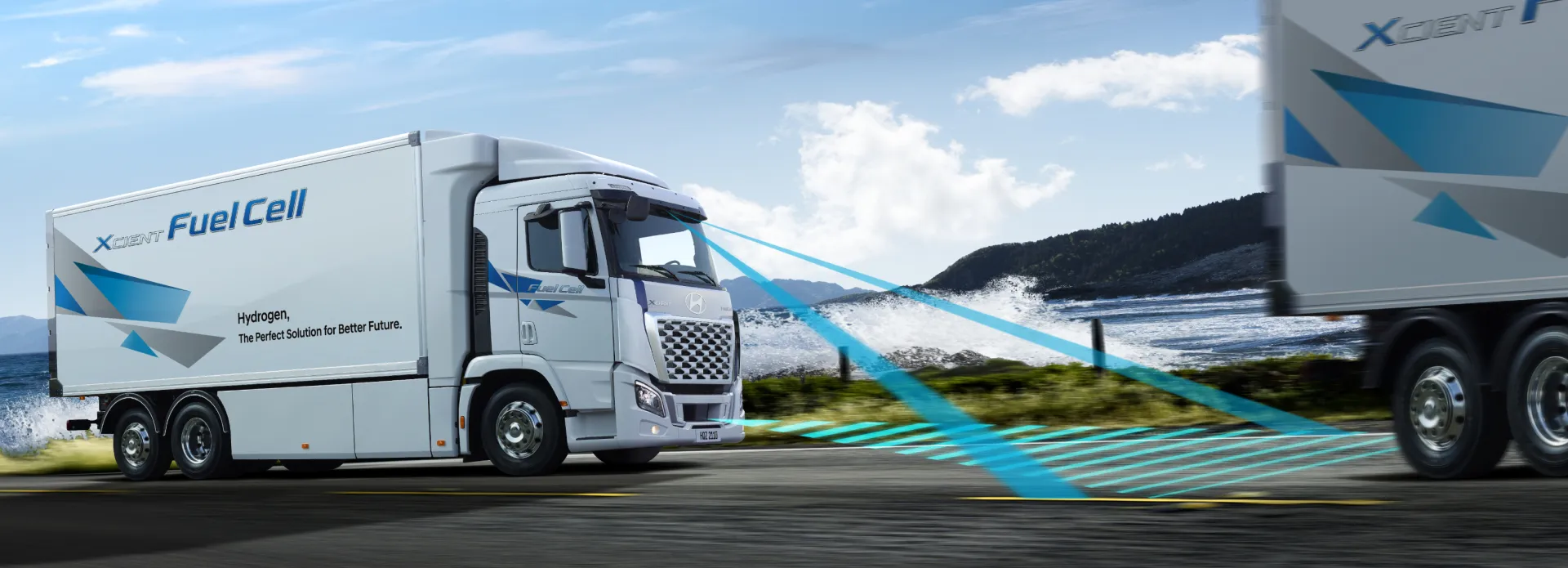 Hyundai XCIENT Fuel Cell Truck keeps a distance from the vehicle in front with SCC